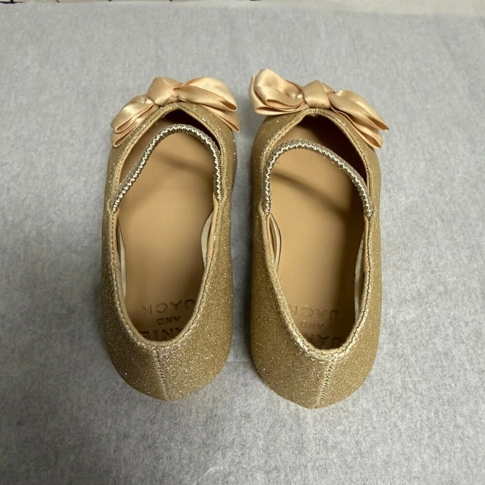 Janie and Jack Gold Sparkle Bow Ballet Flat Shoe Little Girls Toddler 7 Fancy - Picture 3 of 10